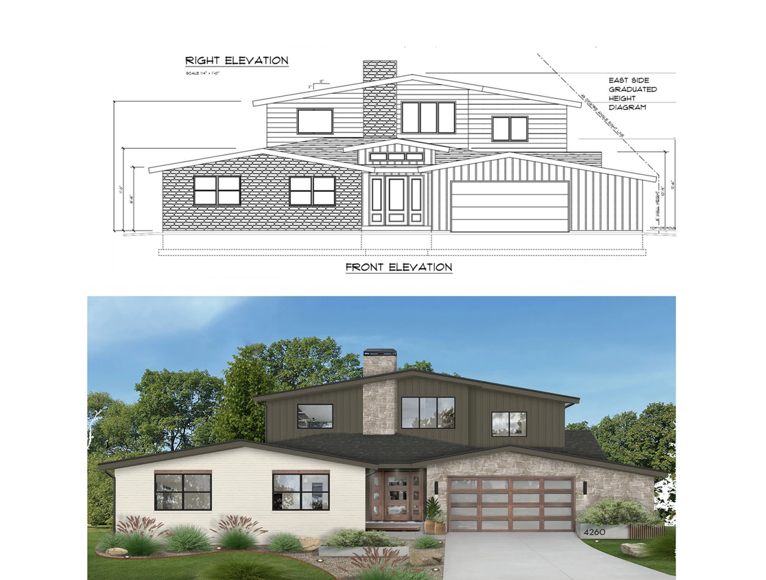 Mid-century modern home elevation and visualization