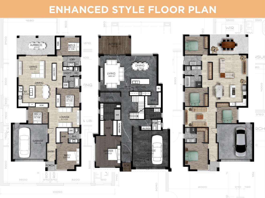 Enhanced rendered residential floor plan options